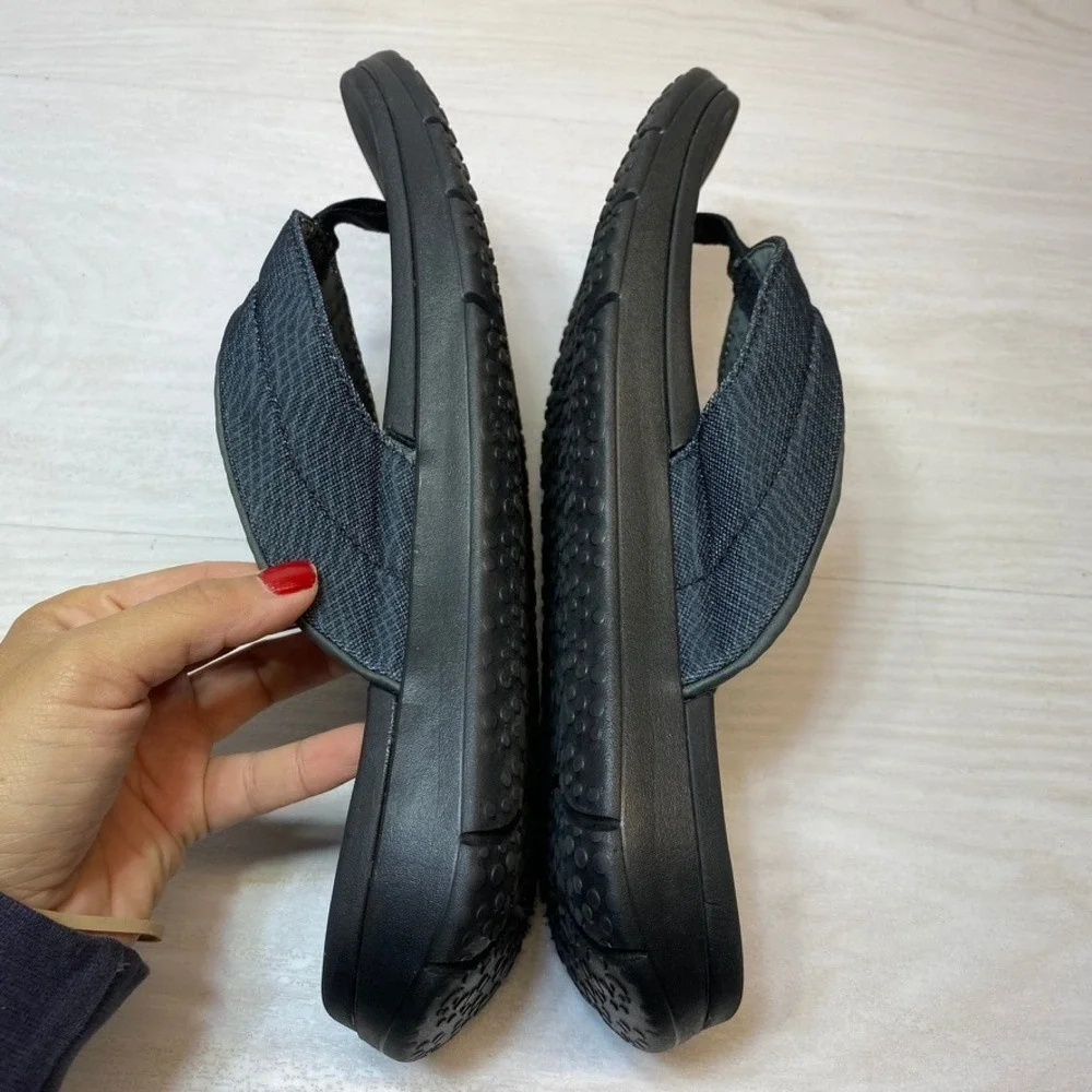 Sanuk Mens 11 Beer Cozy Stacker Flip Flop Sandals Navy Black Canvas Yoga Mat S/N